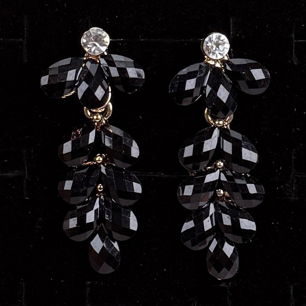 Beautiful, reflective, black lightweight costume pierced earrings